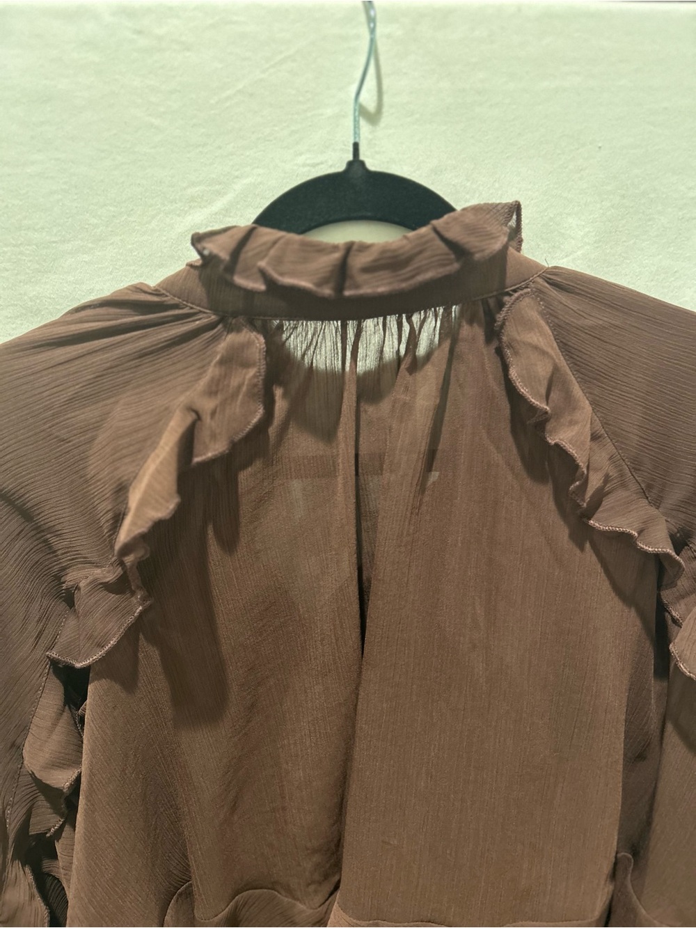 Commense Brown Tiered Ruffle Chiffon Mini Dress with Liner and Overlay Cape - Picture 7 of 12